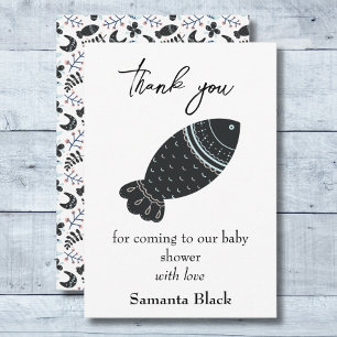Tarjeta De Agradecimiento Baby Shower de pez negro minimalista
