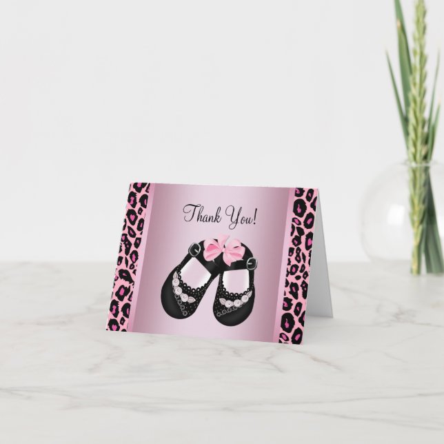 Tarjeta De Agradecimiento Baby Shower de Pink Leopard Gracias (Anverso)