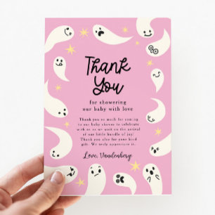 Tarjeta De Agradecimiento Baby Shower de Pink Little Boo Halloween