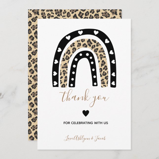 Tarjeta De Agradecimiento Baby Shower de Rainbow de leopardo de impresión an (Anverso / Reverso)