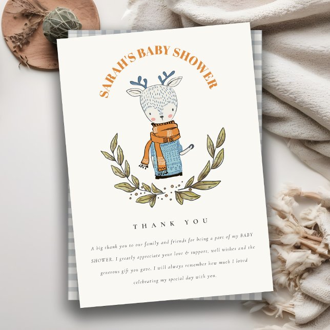 Tarjeta De Agradecimiento Baby Shower de renos de invierno de hoja dulce fea (Subido por el creador)