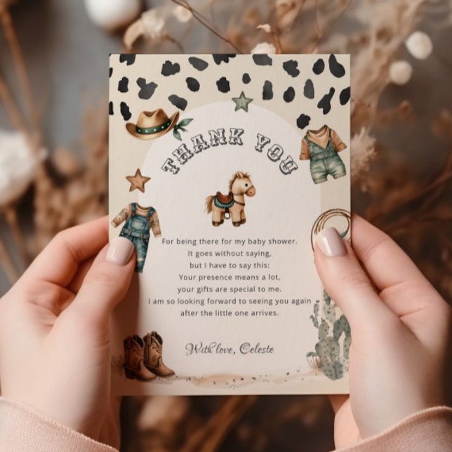 Tarjeta De Agradecimiento Baby Shower de ropa de vaquero occidental (Subido por el creador)
