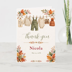 Tarjeta De Agradecimiento Baby Shower de Ropa Tendida de Otoño