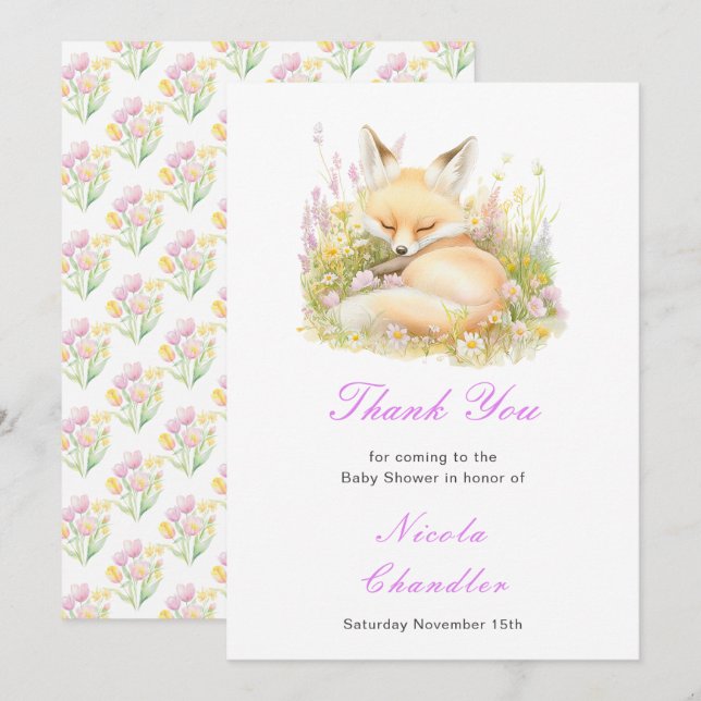 Tarjeta De Agradecimiento Baby Shower de Spring Fox (Anverso / Reverso)