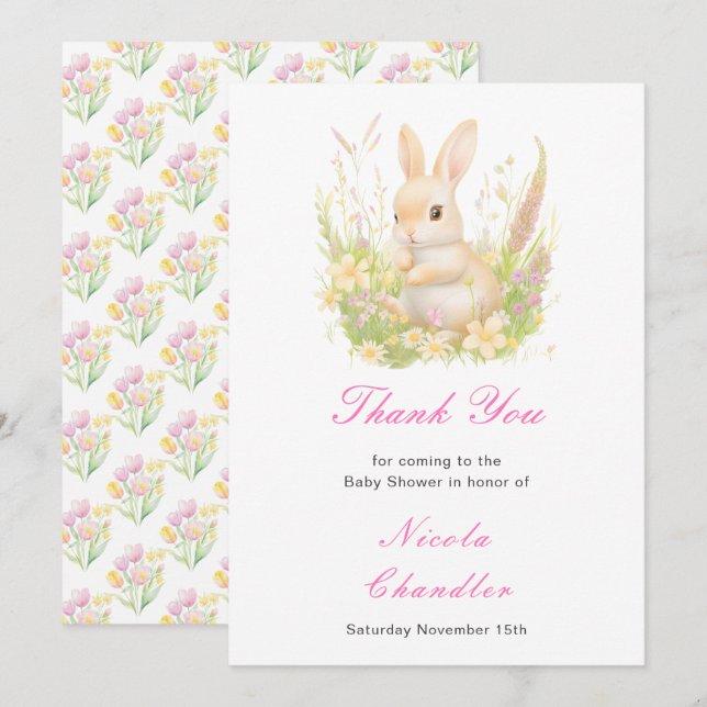 Tarjeta De Agradecimiento Baby Shower de Spring Rabbit (Anverso / Reverso)