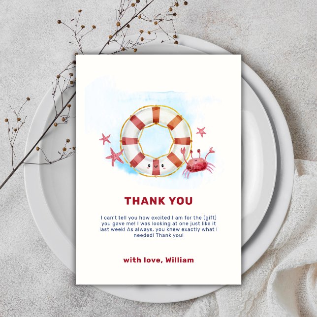 Tarjeta De Agradecimiento Baby Shower de Starfish Nautical Crab (Cute Modern Nautical Crab Starfish Baby Shower Thank You Card)