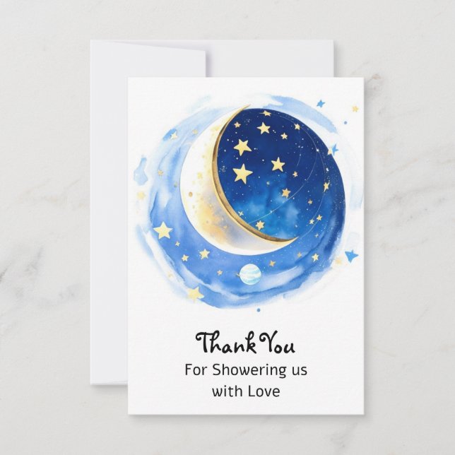 Tarjeta De Agradecimiento Baby Shower de Starry Night Boy (Anverso)