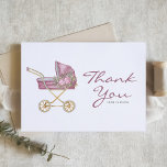 Tarjeta De Agradecimiento Baby Shower de Stroller de Vintage rosa de color d<br><div class="desc">Envíe gracias a sus invitados con esta tarjeta de agradecimiento de la ducha bebé de personalizable. Cuenta con un cochecito floral de acuarela vintage. Personalice esta tarjeta de agradecimiento de la ducha para bebés añadiendo sus detalles. Esta tarjeta de agradecimiento de color rosa es perfecta para las duchas de bebé...</div>
