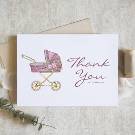 Tarjeta De Agradecimiento Baby Shower de Stroller de Vintage rosa de color d