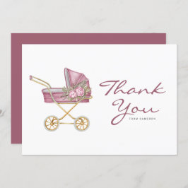 Tarjeta De Agradecimiento Baby Shower de Stroller de Vintage rosa de color d