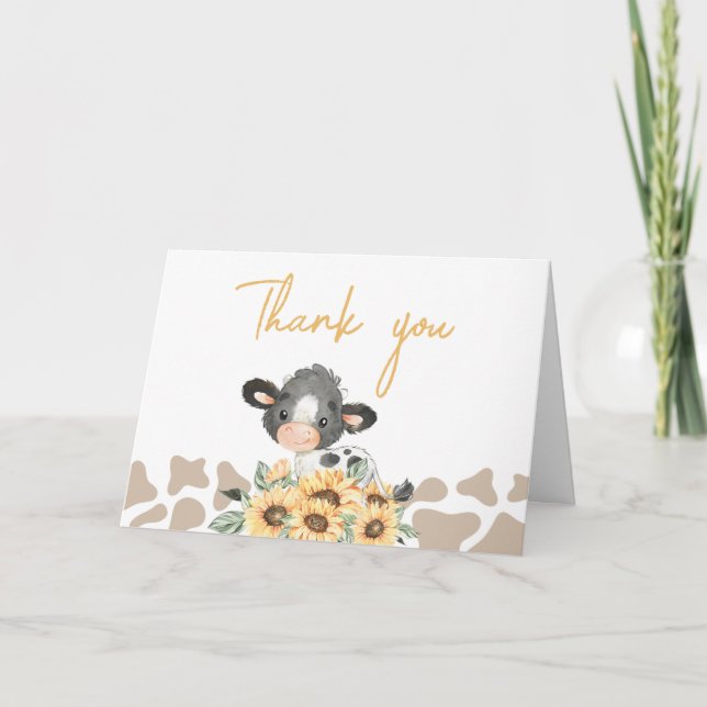 Tarjeta De Agradecimiento Baby Shower de Sunflower Holy Cow (Anverso)