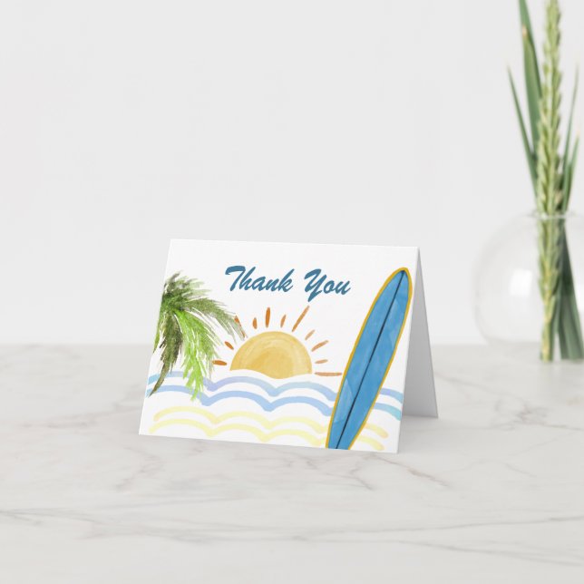 Tarjeta De Agradecimiento Baby Shower de surf tropical Sunshine moderno (Anverso)