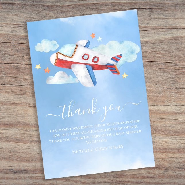 Tarjeta De Agradecimiento Baby Shower de Sweet Watercolor Airplane (Subido por el creador)