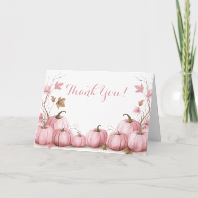 Tarjeta De Agradecimiento Baby Shower de tema de calabaza rosa (Anverso)