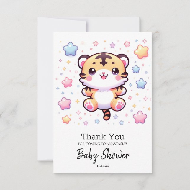 Tarjeta De Agradecimiento Baby Shower de tigre moderno (Anverso)
