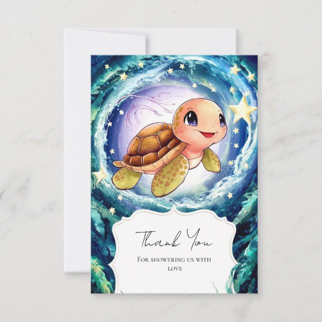 Tarjeta De Agradecimiento Baby Shower de tortuga simple (Anverso)