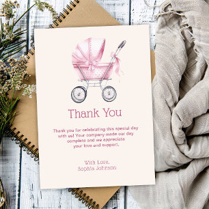 Tarjeta De Agradecimiento Baby Shower de transporte de bebé rosado