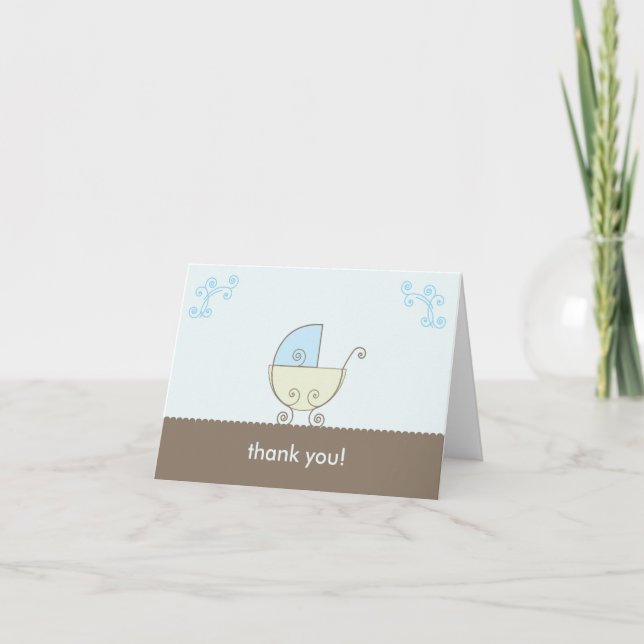 Tarjeta De Agradecimiento Baby Shower de transporte Gracias - Azul y Verde (Anverso)