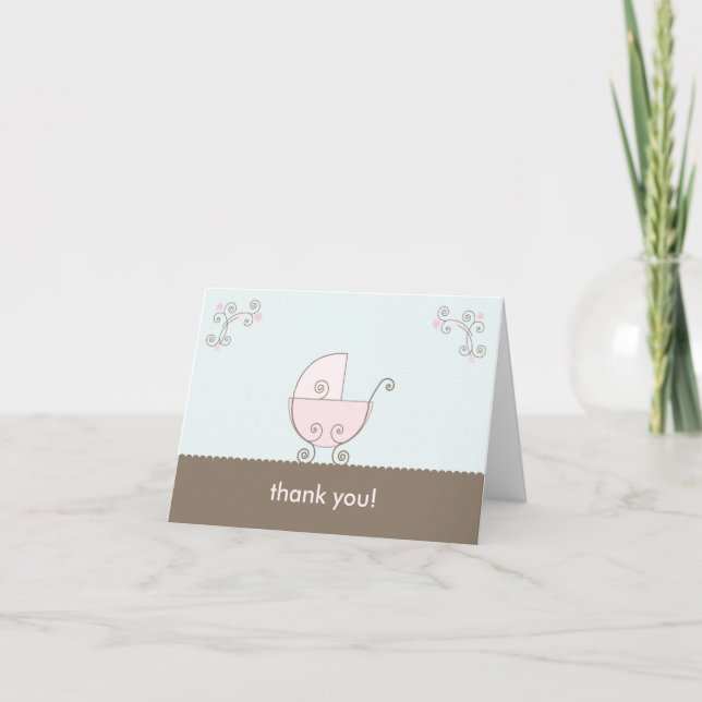 Tarjeta De Agradecimiento Baby Shower de transporte Gracias - Rosa (Anverso)