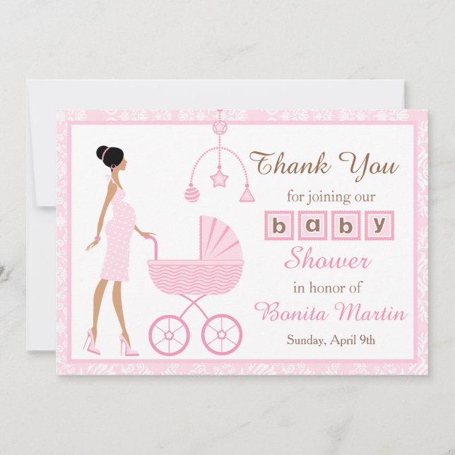 Tarjeta De Agradecimiento Baby Shower de una mujer afroamericana damáscara r (Anverso)