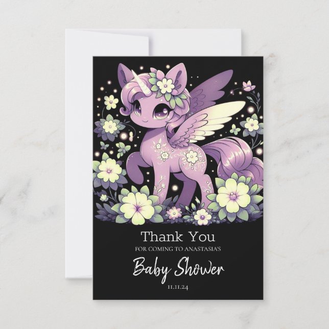Tarjeta De Agradecimiento Baby Shower de Unicorn Adorable Fantasy (Anverso)