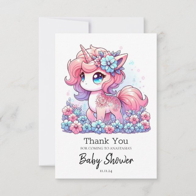 Tarjeta De Agradecimiento Baby Shower de Unicorn personalizado (Anverso)