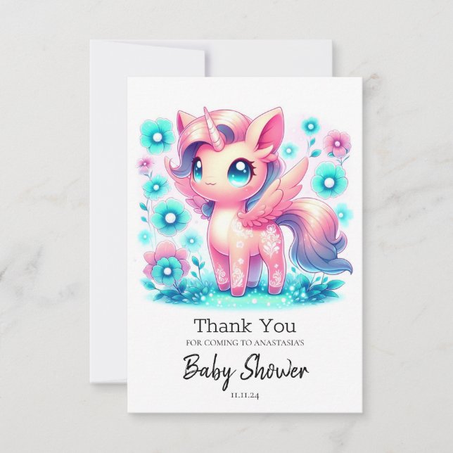 Tarjeta De Agradecimiento Baby Shower de Unicornio moderno (Anverso)
