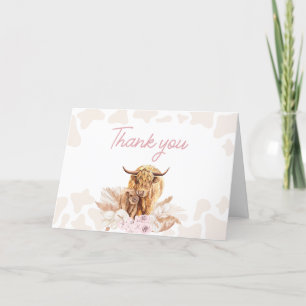 Tarjeta De Agradecimiento Baby Shower de vaca Rosada Highland