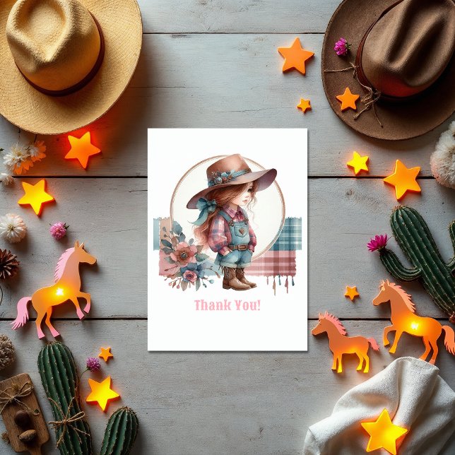 Tarjeta De Agradecimiento Baby Shower de Vaquera Pequeña Rústica (Rustic Little Cowgirl Baby Shower Thank You Card)