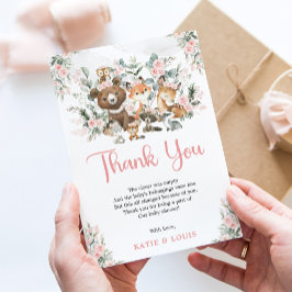 Tarjeta De Agradecimiento Baby Shower de vegetación de animales de bosque de