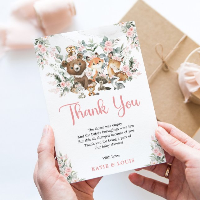 Tarjeta De Agradecimiento Baby Shower de vegetación de animales de bosque de (Subido por el creador)