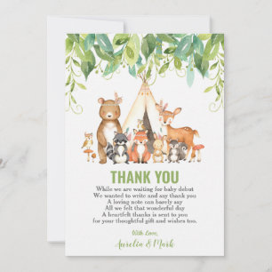 Tarjeta De Agradecimiento Baby Shower de vegetación para animales de bosque 