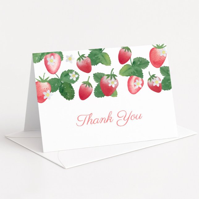 Tarjeta De Agradecimiento Baby Shower de verano de Strawberry (Simple watercolor strawberries folding thank you card design)
