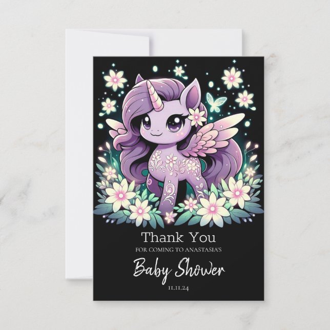 Tarjeta De Agradecimiento Baby Shower de Whimsy Unicorn moderno (Anverso)