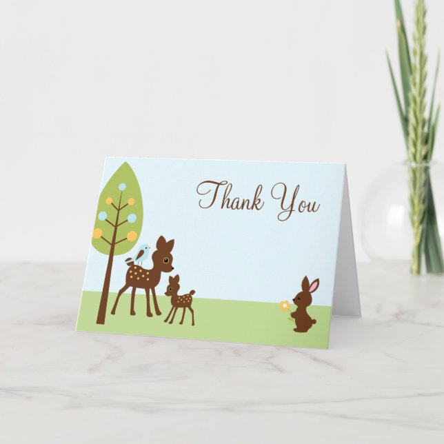 Tarjeta De Agradecimiento Baby Shower de Woodland Animals (Anverso)