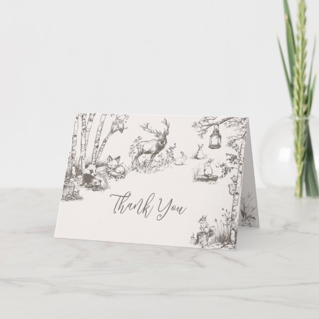 Tarjeta De Agradecimiento Baby Shower de Woodland Animals (Anverso)