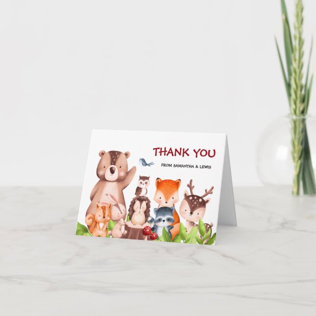 Tarjeta De Agradecimiento Baby Shower de Woodland Animals (Anverso)