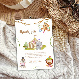 Tarjeta De Agradecimiento Baby Shower de Woodland Safari Animal Circus