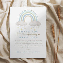 Tarjeta De Agradecimiento Baby Shower del arcoiris azul Boho
