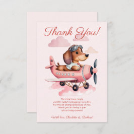 Tarjeta De Agradecimiento Baby Shower del avión Dachshund rosa
