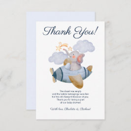 Tarjeta De Agradecimiento Baby Shower del avión Elephant de Blue Boy
