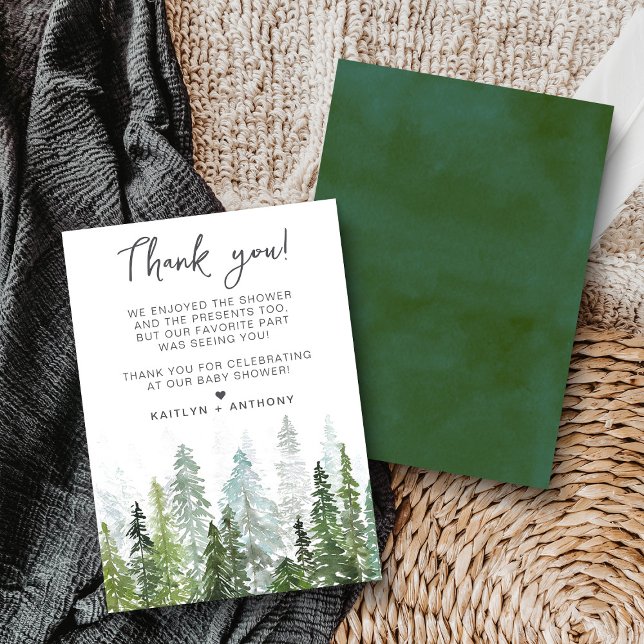 Tarjeta De Agradecimiento Baby Shower del bosque de pinos acuáticos (Subido por el creador)