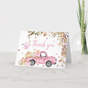 Tarjeta De Agradecimiento Baby Shower del camión de calabaza rosa