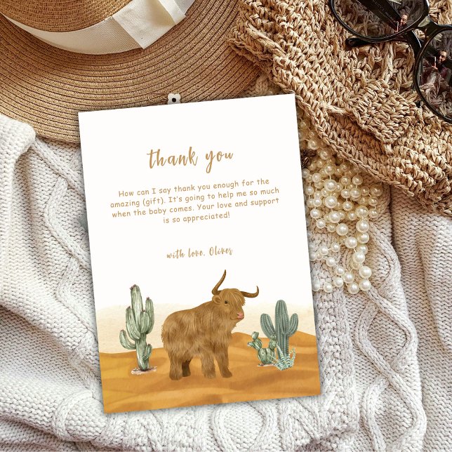 Tarjeta De Agradecimiento Baby Shower del desierto de Holy Cow Boho Cactus (Holy Cow Boho Cactus Desert Baby Shower Thank You Card)
