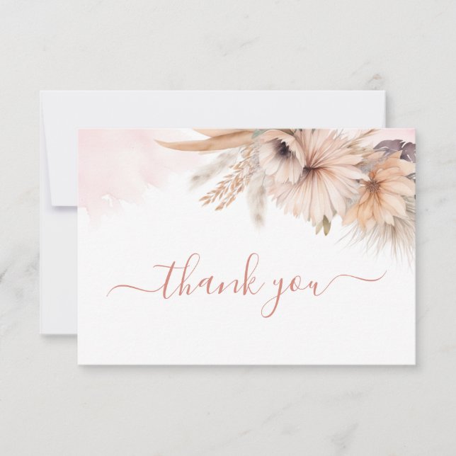 Tarjeta De Agradecimiento Baby Shower del Desierto Floral de Boho Pampas (Anverso)