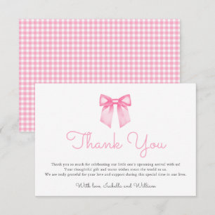 Tarjeta De Agradecimiento Baby Shower del Lazo Rosa Elegante