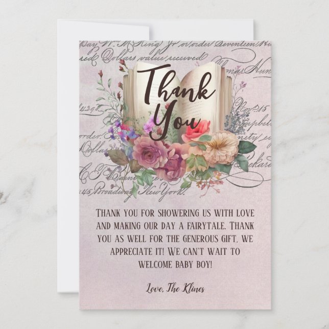 Tarjeta De Agradecimiento Baby Shower del libro de cuentos de hadas (Anverso)