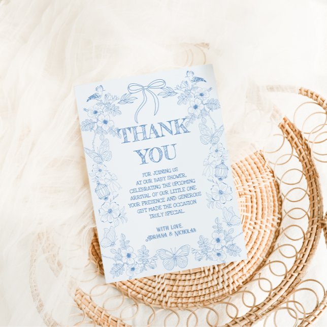 Tarjeta De Agradecimiento Baby Shower del niño francés Toile De Jouy (Subido por el creador)