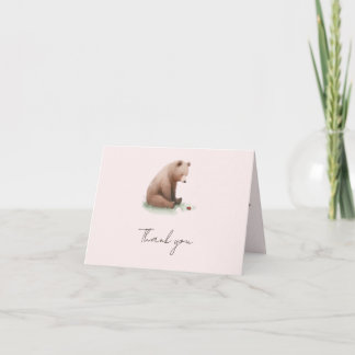 Tarjeta De Agradecimiento Baby Shower del Oso de Peluche en Acuarela Vintage