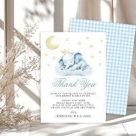 Tarjeta De Agradecimiento Baby Shower del pequeño elefante azul durmiente